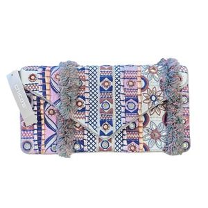 NWT Chico's Mosaic Print Bead Embellished Clutch Snap Button Envelope Bag $89.50